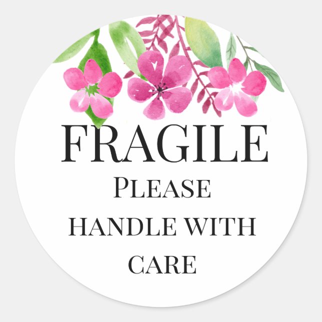 Sticker Rond Fragile s'il vous plaît poignée avec soin jaune ro (Devant)