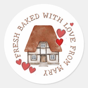Sticker Rond FRAÎCHEMENT CUIT AVEC AMOUR Tudor House et Red Hea