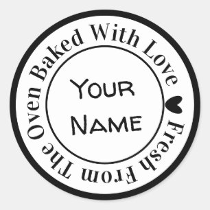 Sticker Rond Fraîchement Sorti du Four Cuisiné avec Amour en No