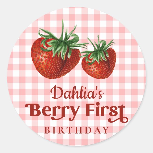 Sticker Rond Fraise 1er anniversaire Berry Premier anniversaire (Devant)