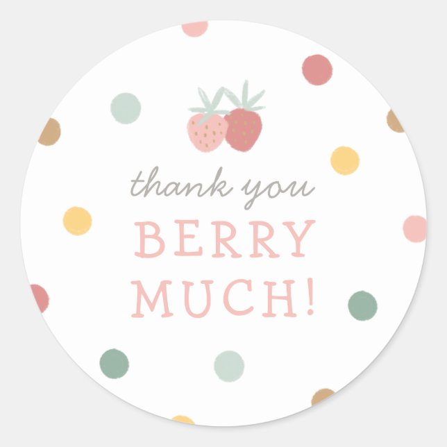 Sticker Rond Fraise 1er anniversaire Merci de fête Berry beauco (Devant)