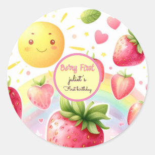 Sticker Rond fraise arc-en-ciel baies 1er anniversaire