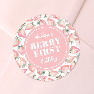 Sticker Rond Fraise Berry 1ère fête d'anniversaire