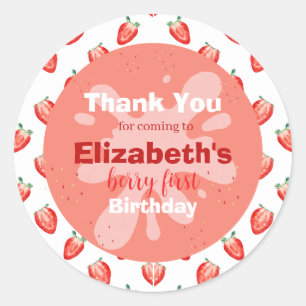 Sticker Rond Fraise Berry Invitation d'un premier anniversaire