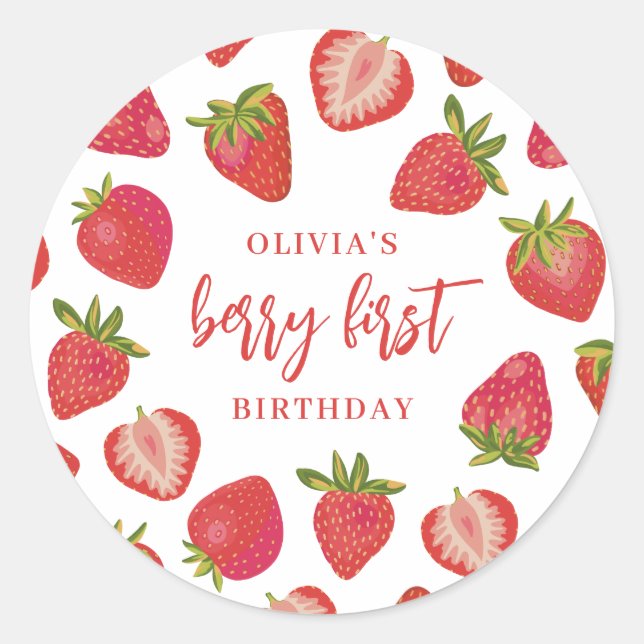 Sticker Rond Fraise Berry Premières filles Anniversaire personn (Devant)