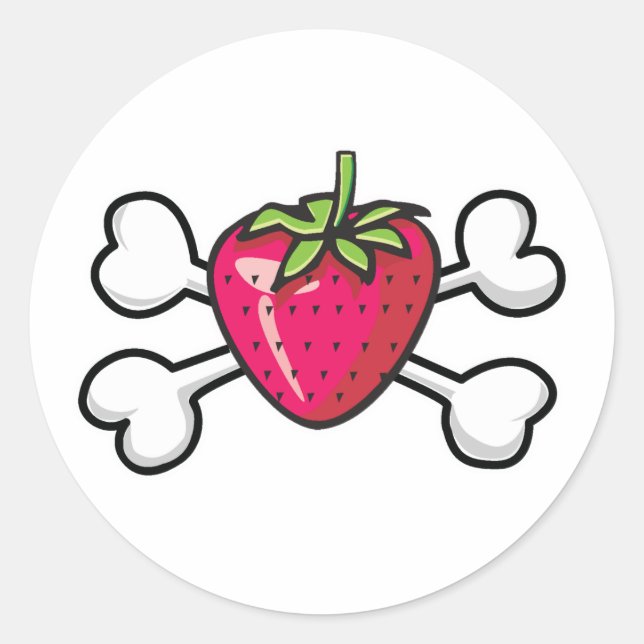 Sticker Rond fraise Crâne et os croisés (Devant)