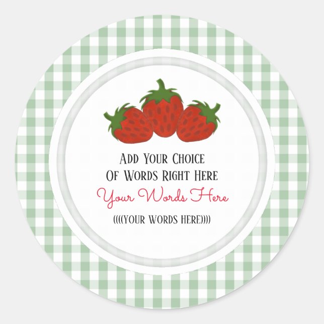 Sticker Rond Fraise et En vichy personnalisés (Devant)