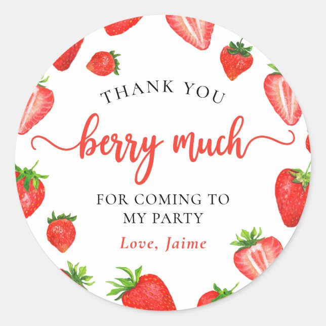 Sticker Rond Fraise mignonne fille Merci d'anniversaire beaucou (Devant)