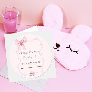 Sticker Rond Fraise, Oie, Cadre à Ruban à Points Baby Shower