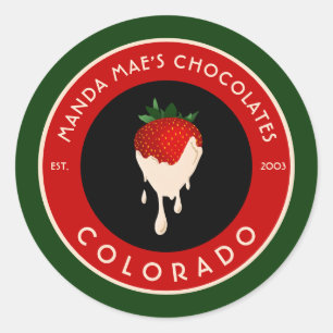 Sticker Rond fraise recouverte de chocolat blanc