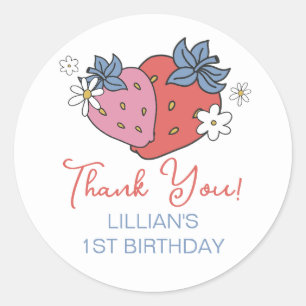 Sticker Rond Fraise Retro fête d'anniversaire