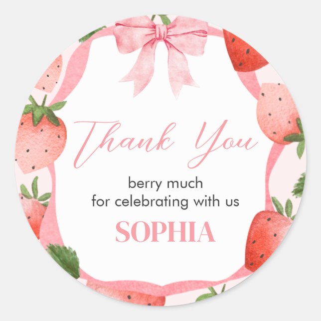 Sticker Rond Fraise rose Berry Premier anniversaire fête (Devant)