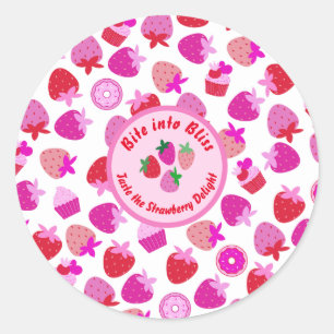 Sticker Rond fraise rose champ été boulangerie nature fruit