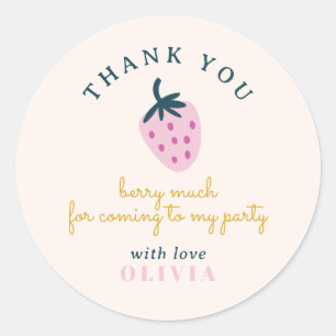 Sticker Rond Fraise rose merci