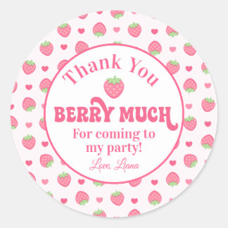 Sticker Rond Fraise Rose Merci Beaucoup Anniversaire