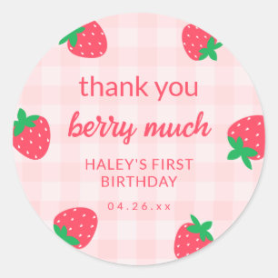 Sticker Rond Fraise rose mignonne Berry Premier 1er bébé Annive