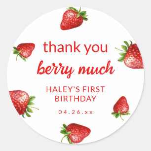 Sticker Rond Fraise rose mignonne Berry Premier 1er bébé Annive
