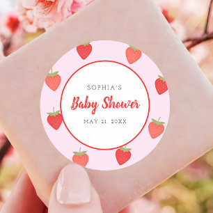 Sticker Rond Fraise rose mignonne Fille Baby shower Favoriser