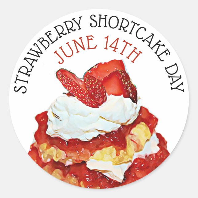 Sticker Rond Fraise Shortcake Day 14th Holiday Button. (Devant)