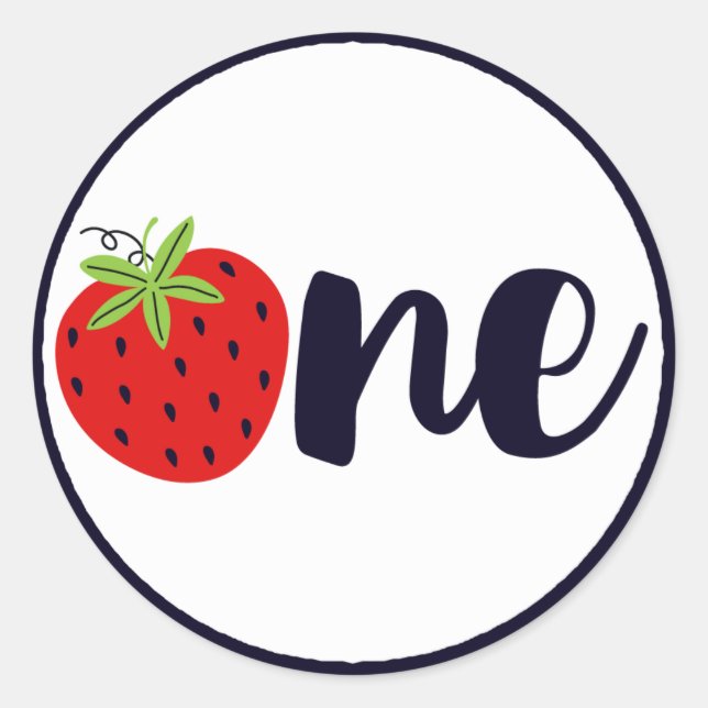 Sticker Rond Fraise UN Anniversaire Fille Bébé 1ère Première Pa (Devant)