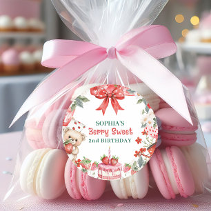 Sticker Rond Fraise Vintage Sucrée 2ème Anniversaire