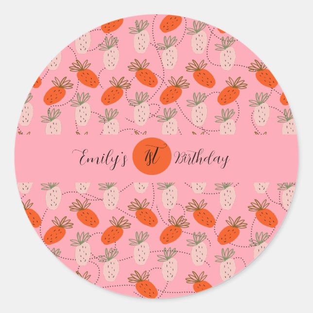 Sticker Rond Fraises blanc rose Doodle Anniversaire (Devant)