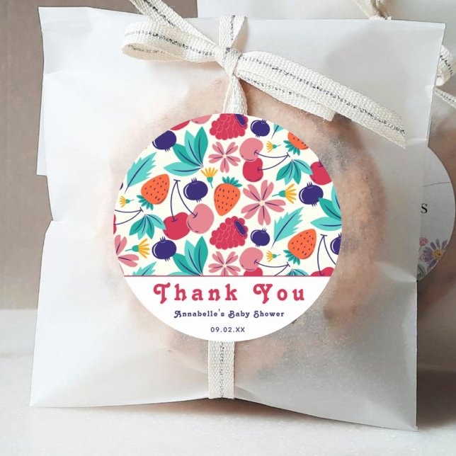 Sticker Rond Fraises Blueberries Baby shower Tropical (Créateur téléchargé)