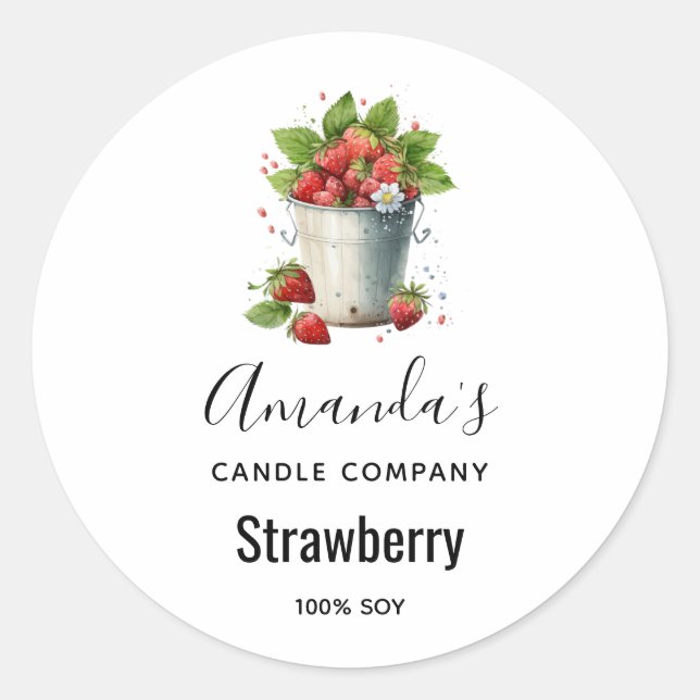 Sticker Rond Fraises dans une bougie de seau (Devant)