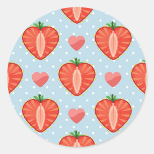 Sticker Rond Fraises de Coeur avec Pois Et Coeurs
