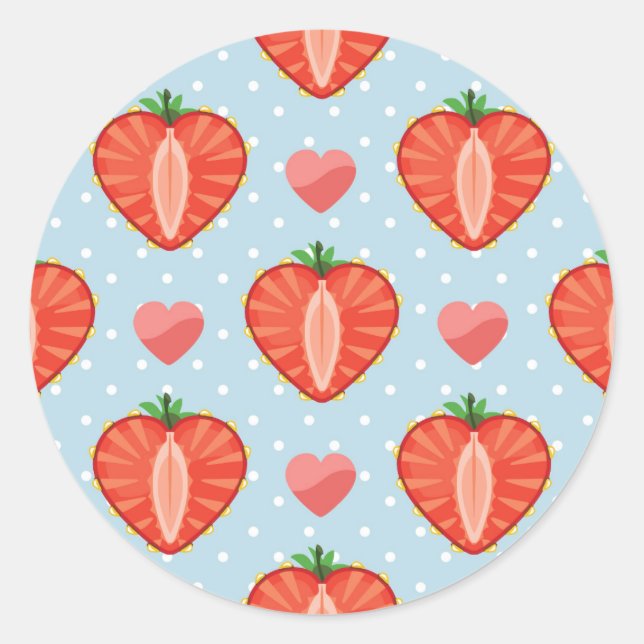 Sticker Rond Fraises de Coeur avec Pois Et Coeurs (Devant)