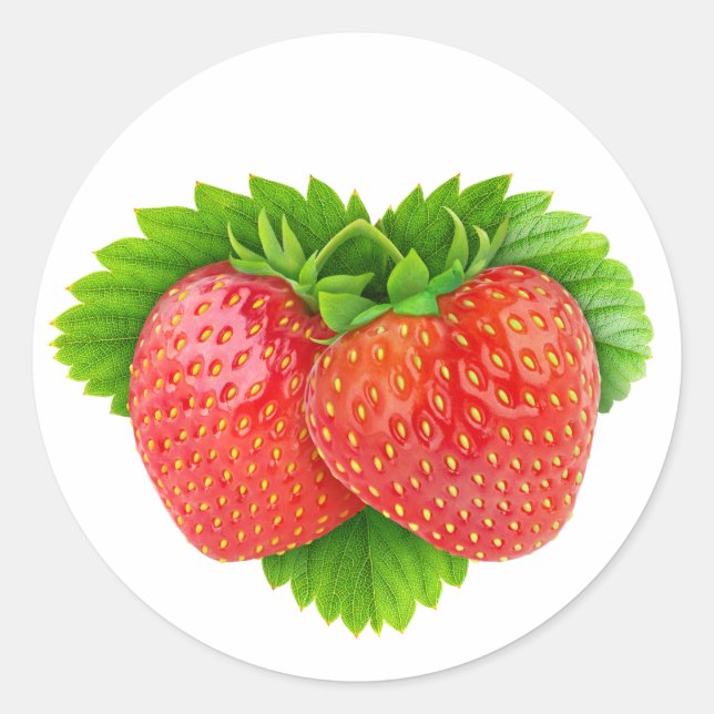 Sticker Rond Fraises sur une feuille (Devant)