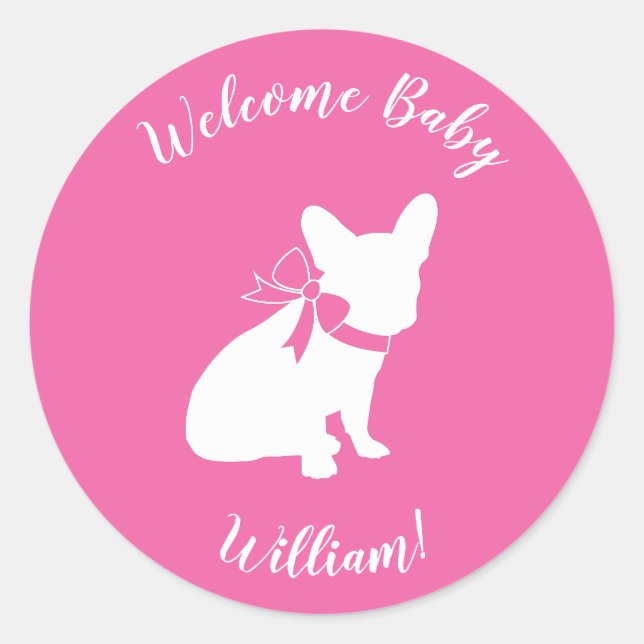 Sticker Rond Français Baby shower Bulldog Français Français ros (Devant)