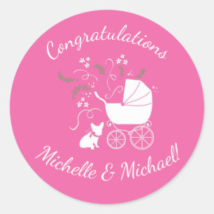 Sticker Rond Français Baby shower Bulldog Français Français ros