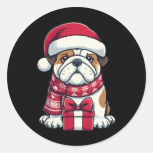 Sticker Rond Français Bulldog Christmas Jote Père Noël Pet Pour