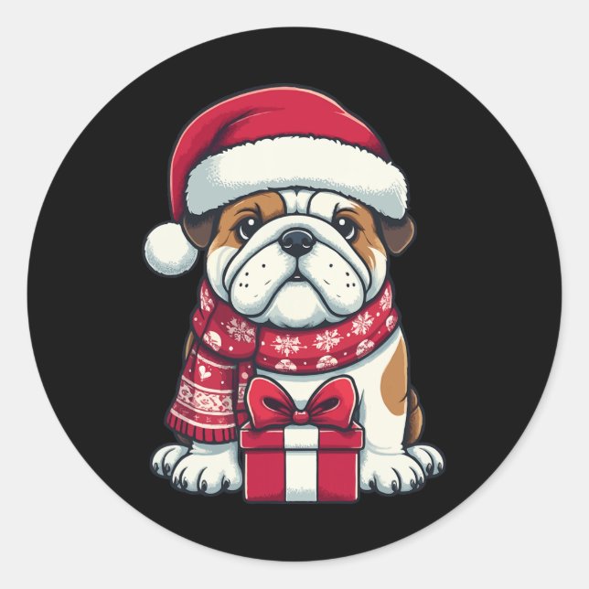 Sticker Rond Français Bulldog Christmas Jote Père Noël Pet Pour (Devant)