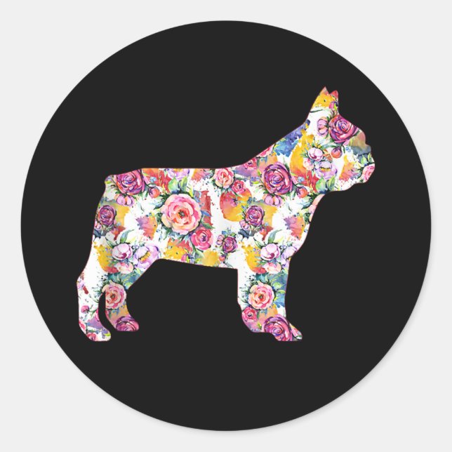 Sticker Rond Français Bulldog Flower Motif Frenchie Bulldogs (Devant)