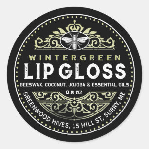 Sticker Rond Français Filagreement Grunge Sage Black Lip Gloss