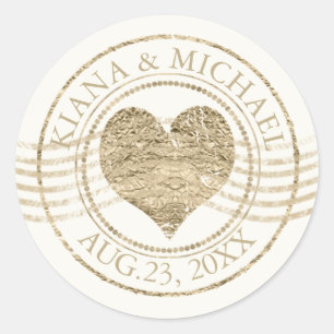 Sticker Rond Français Romance Heart Mariage Gold ID870