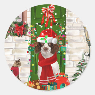 Sticker Rond Français Springer Spaniel Chien Noël