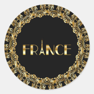 Sticker Rond France, Tour Eiffel, Design Or