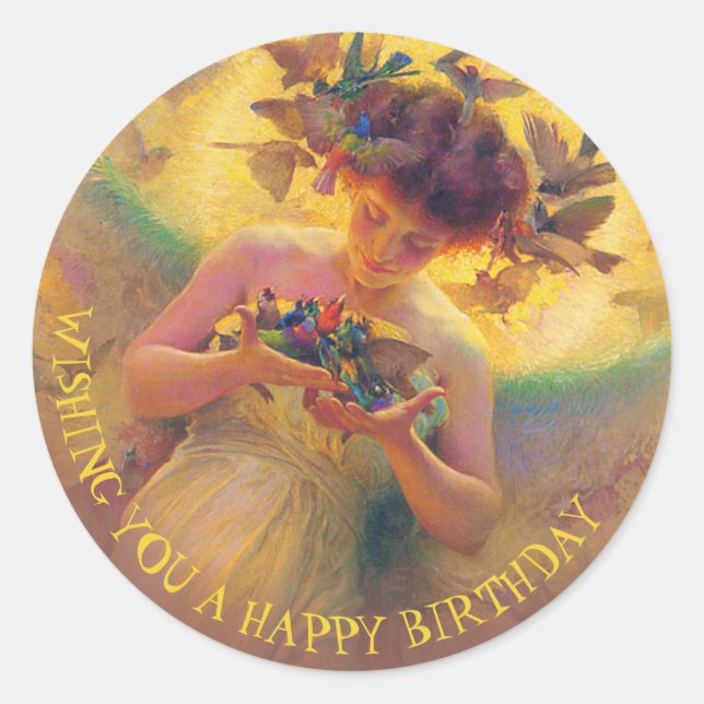 Sticker Rond Franz Dvorak Ange des oiseaux CC0030 Anniversaire (Devant)