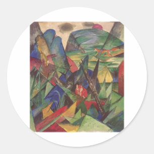 Sticker Rond Franz Marc - Foxes 1913 Huile Canvas Red Fox Sly