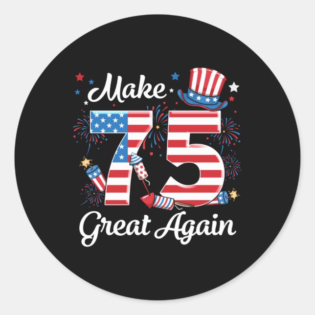 Sticker Rond Frapeau américain 75e anniversaire à (Devant)