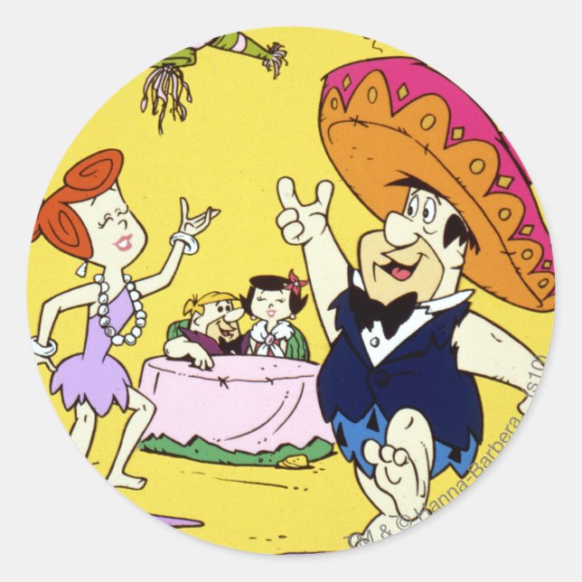 Sticker Rond Fred Flintstone Wilma Barney et Betty Fiesta (Devant)