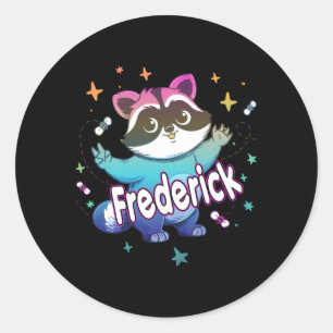 Sticker Rond Frederick Nom Avec Raccoon