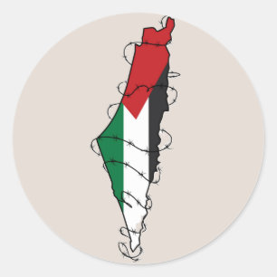 Sticker Rond Free Palestine Barbared Wire Map Liberté palestini