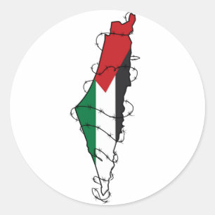 Sticker Rond Free Palestine Barbared Wire Map Liberté palestini