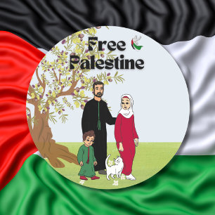 Sticker Rond Free Palestine Drapeau Dove Olive Tree Famille Cha