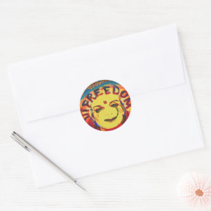 Sticker Rond Freedom Face souriante jaune