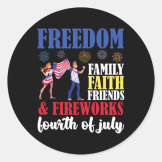 Sticker Rond Freedom Family Faith Friends &amp; Fireworks Fourc